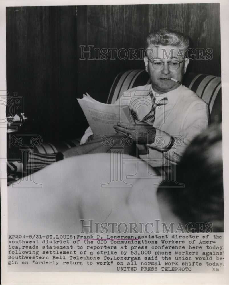 1953 Press Photo Frank O.Lonergan Asst. Director of Southwest dist. of CIO