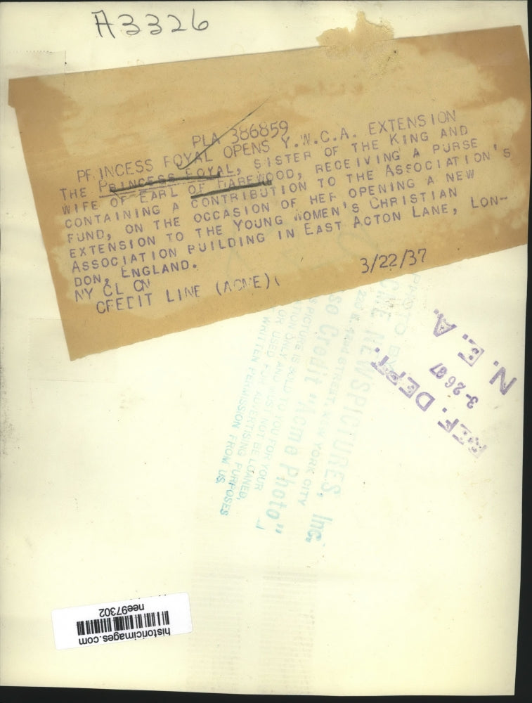 1937 Press Photo Princess Royal opens Y.W.C.A. Extension in East Acton Lane