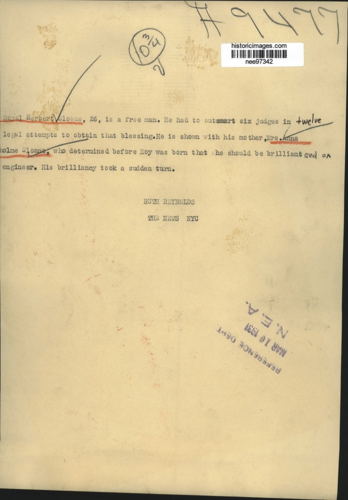 1931 Press Photo Royal Herbert Sloane freeman shown with his mother - nee97342