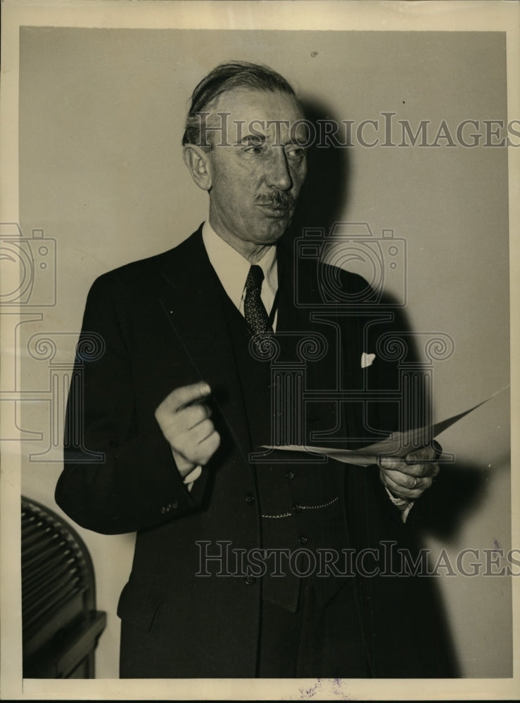 1936 Press Photo Col. Dantel L.McCormack, Commissioner of Immigration