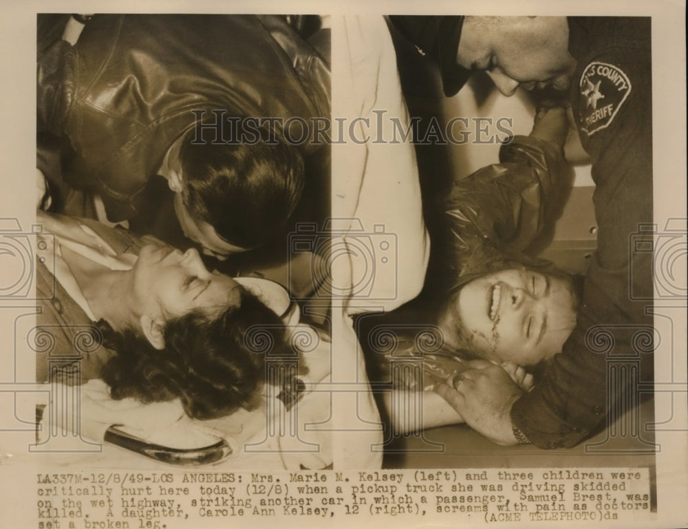 1949 Press Photo Mrs.Marie M.Kelsey and Three Children hurt in auto accident