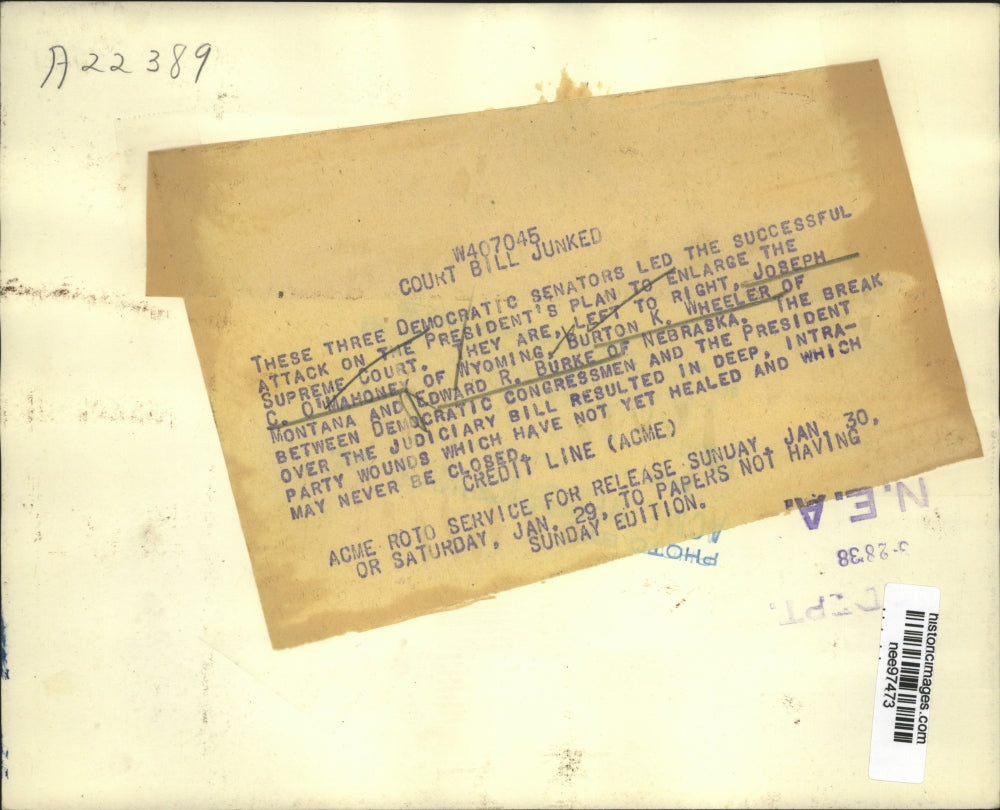 1938 Press Photo Senators Joseph C.O'Mahoney,Burton K.Wheeler, Edward R. Burke