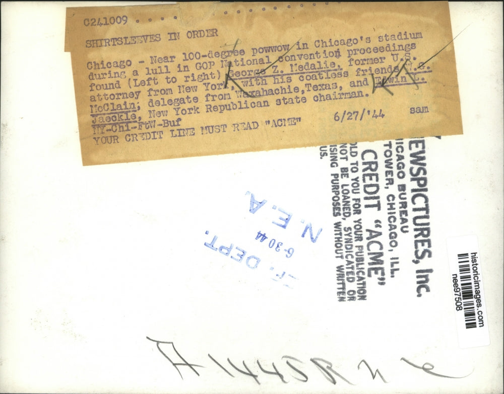 1944 Press Photo George Z.Medalie,W.G.McClain, Edwin Jaeckle at GOP Convention