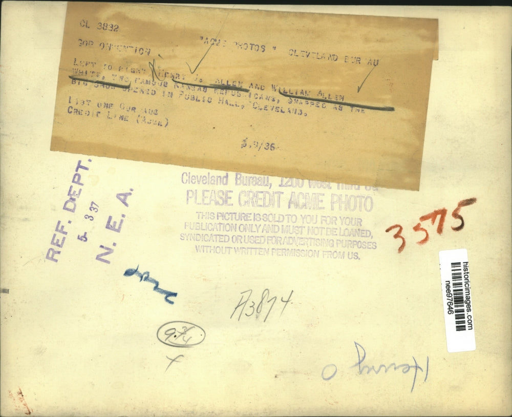 1937 Press Photo Henry Allen and William Allen White famous Kansas Republican