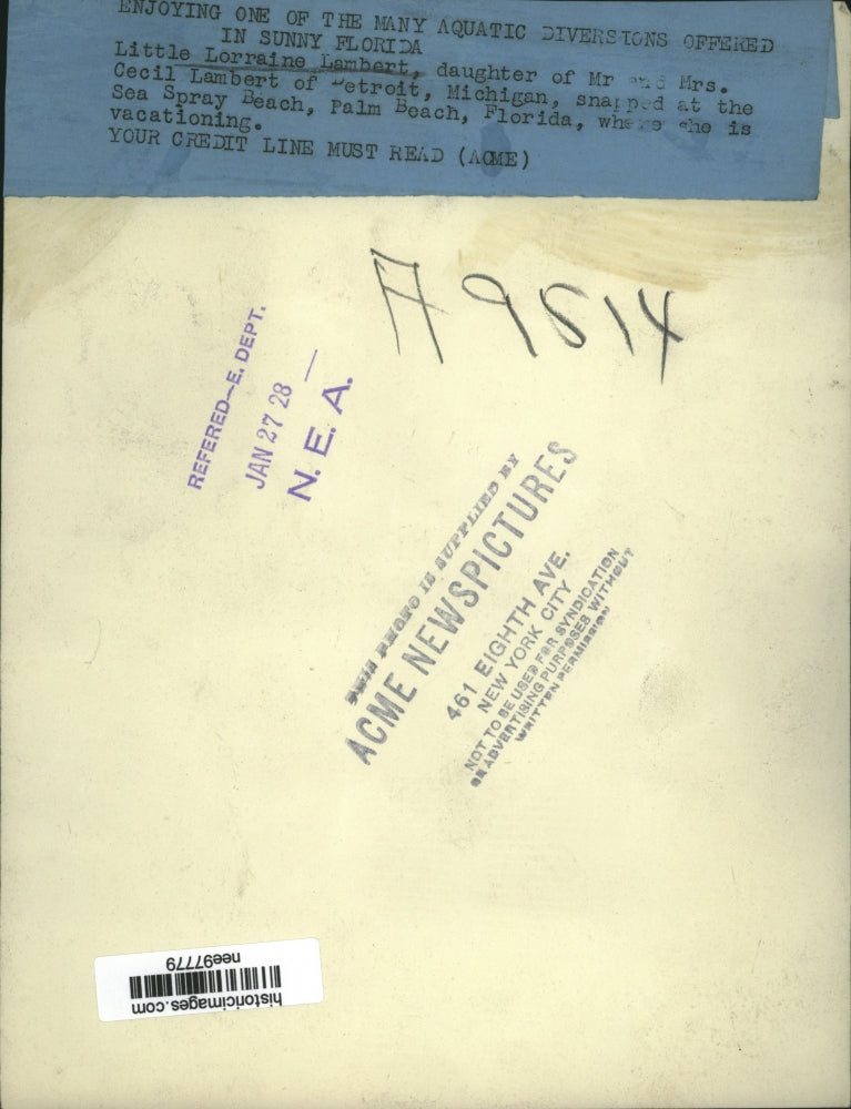 1928 Press Photo Lorraine Lambert enjoyed at Sea Spray Beach Palm Beach