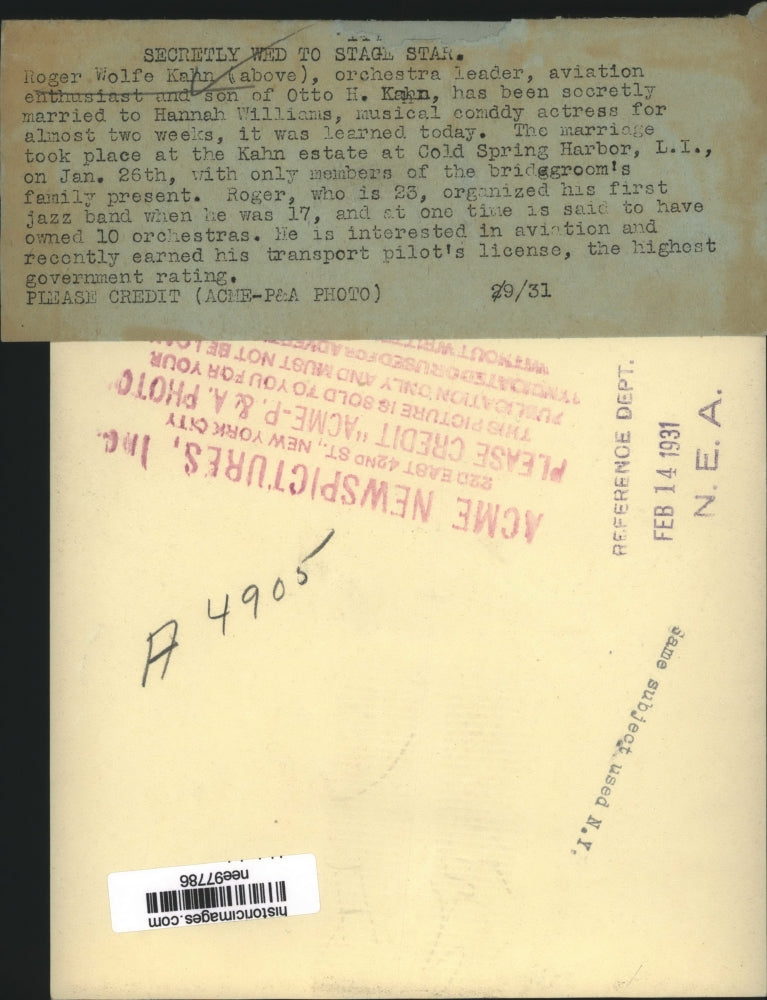 1931 Press Photo Wolfe Kahn. Orchestra Leader and Aviation Enthusiast