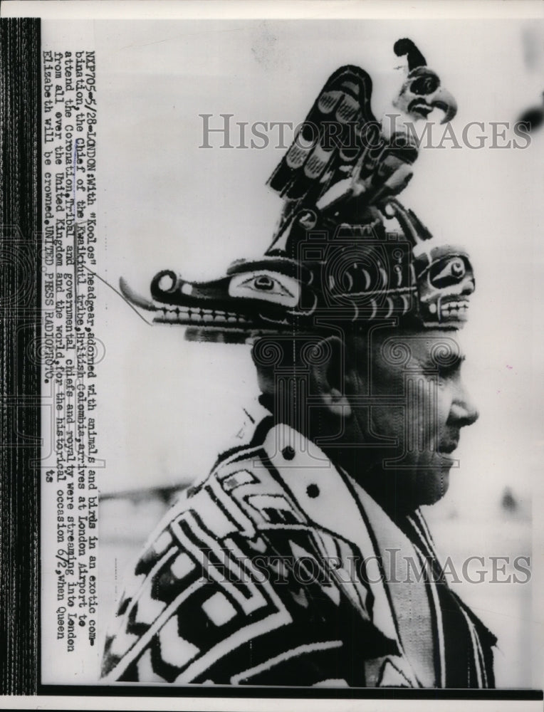 1953 Press Photo Chief of the Kwaikiul Tribe,British Columbia arrived in London- Historic Images