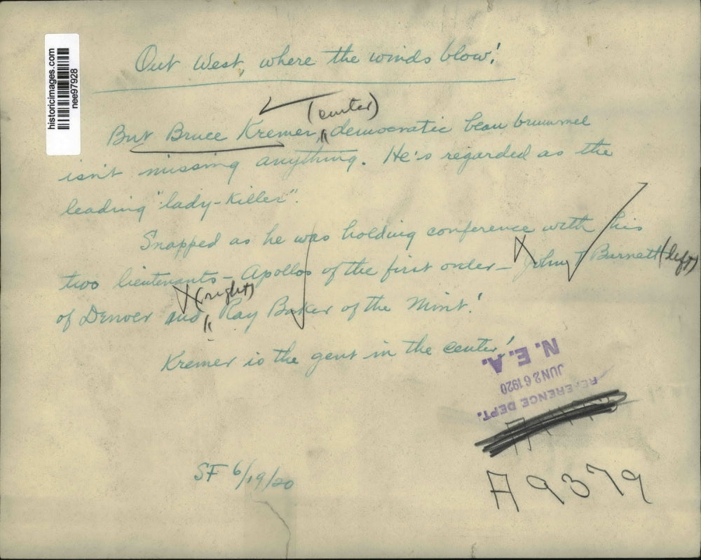 1920 Press Photo Bur Bruce Kremer, democratic talks with his two Lieutenants