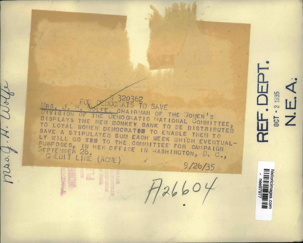 1935 Press Photo Mrs.J.H. Wolfe Chairman of Women's Div. of Democratic Committee