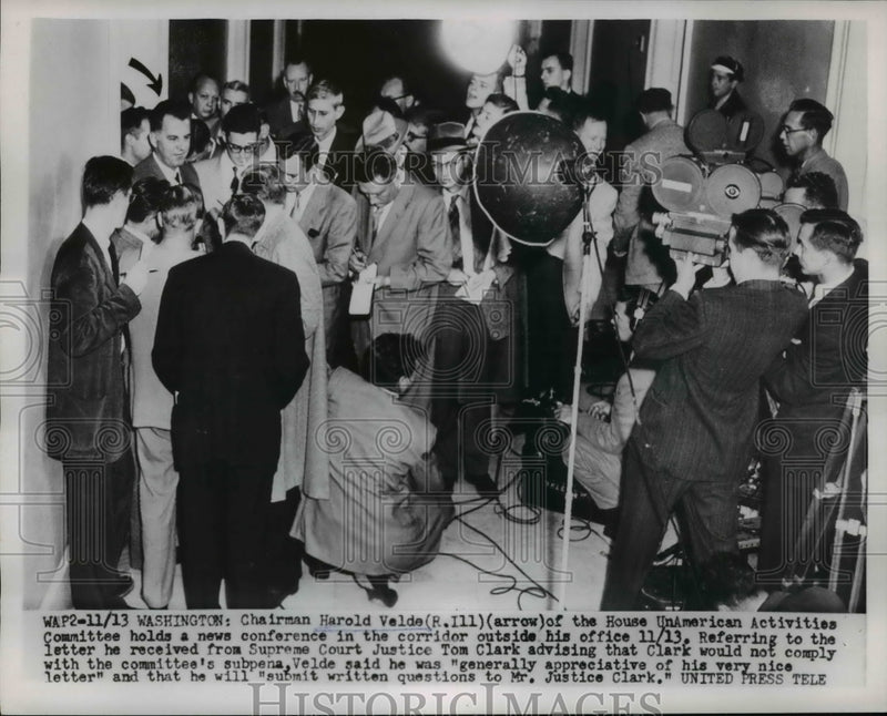 Load image into Gallery viewer, 1953 Press Photo Chairman Harold Velde of House UnAmerican holds new conference
