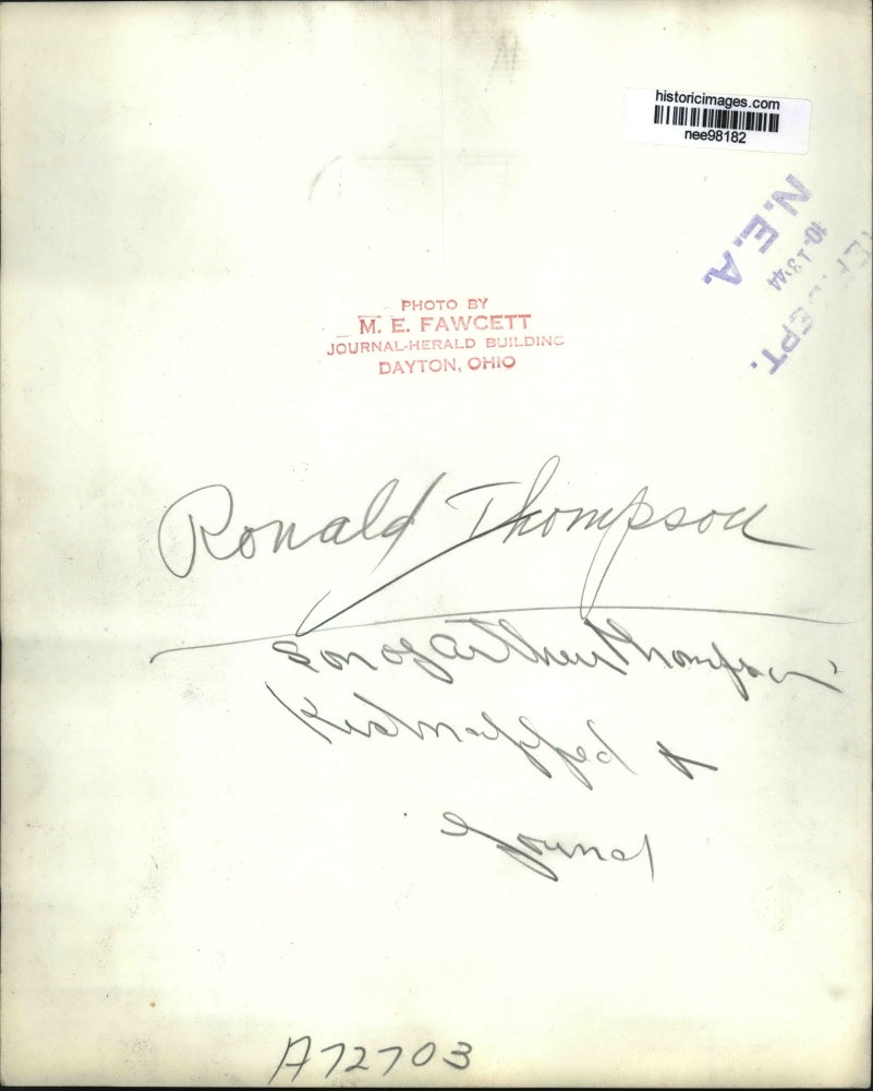 1944 Press Photo Ronald Thompson son of Arthur Thompson was kidnapped