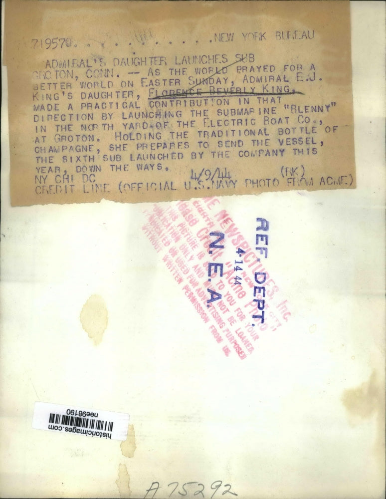 1944 Press Photo Florence Beverly King launched Submarine Blenny in North Yard