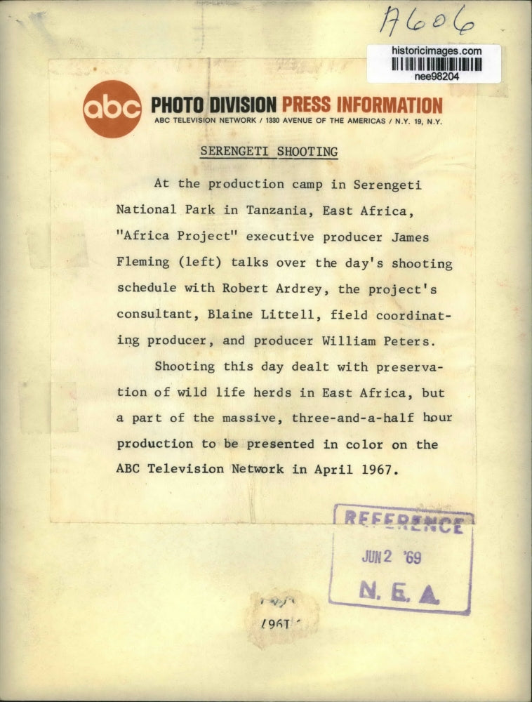 1969 Press Photo Shooting in Camp in Serengeti Natl. Park in Tanzania