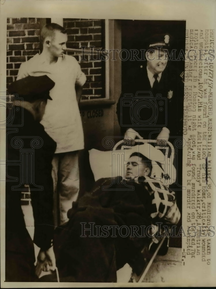 1957 Press Photo William Walker critically wounded at his home in Medford Mass