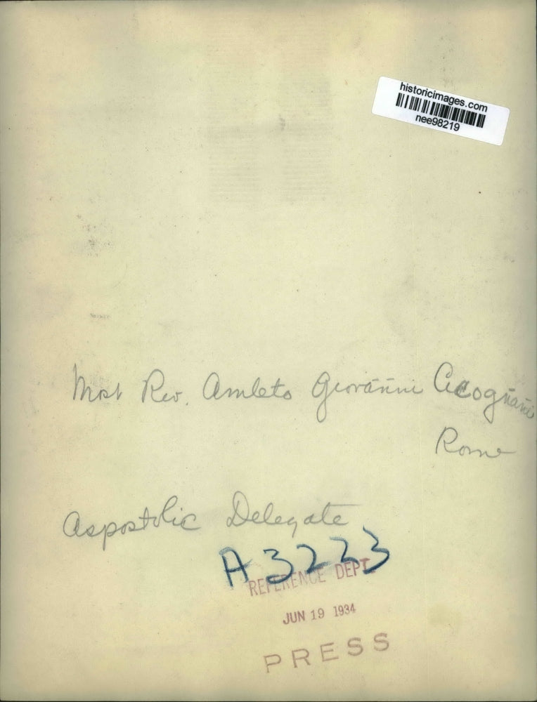 1934 Press Photo Most Rev. Amleto Giovanni Cicognani of Rome - nee98219