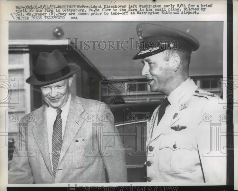 1957 Press Photo Pres.Eisenhower left Wash. to visit his farm in Gettysburg Pa