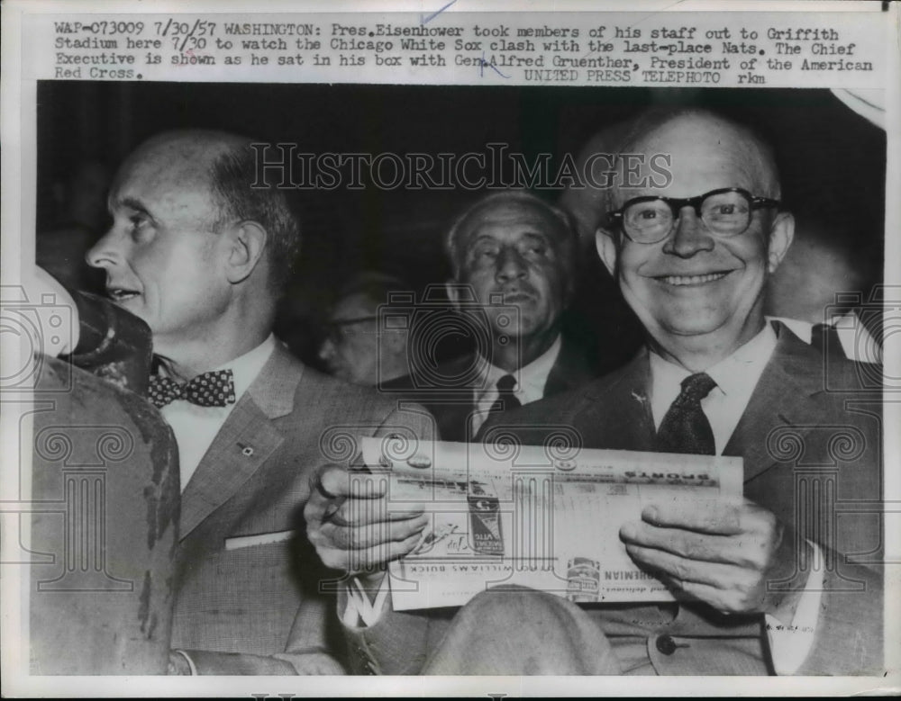 1957 Press Photo Pres.Eisenhower watched the Chicago White Game - nee98265