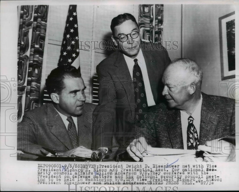 Load image into Gallery viewer, 1955 Press Photo Pres.Dwight Eisenhower with Vice Pres.Richard Nixon
