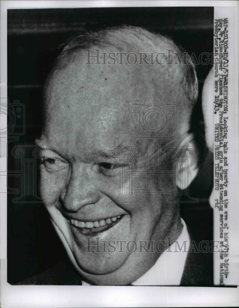 1953 Press Photo Pres.Dwight Eisenhower celebrates his 67th Birthday