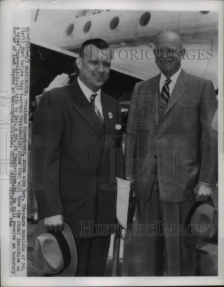 1954 Press Photo Pres.Eisenhower shown with Gov. Theodore McKeldin of Md