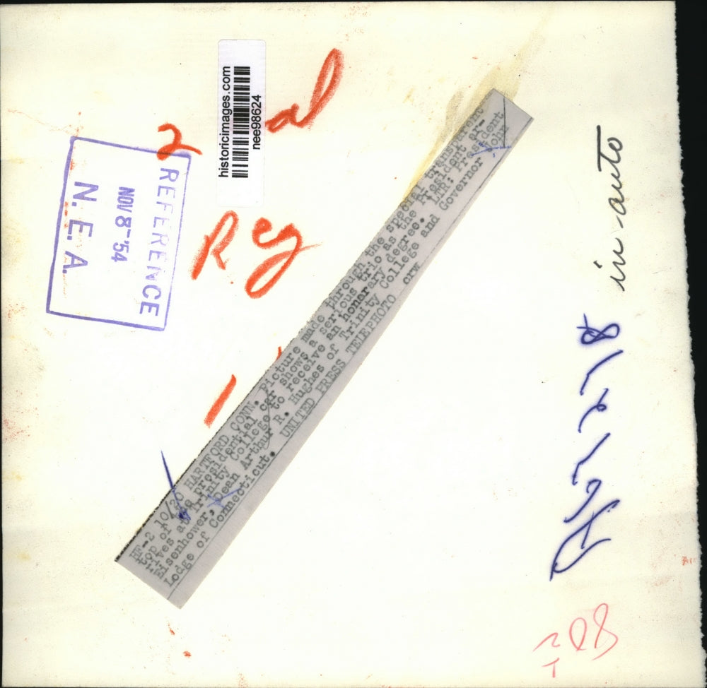 1954 Press Photo Pres.Eisenhower with Dean Arthur R Hughes and Gov.John Lodge