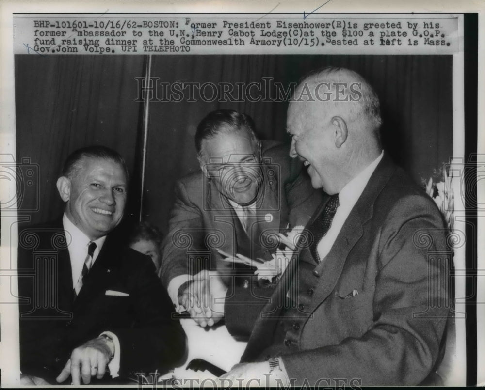 1962 Press Photo Dwight Eisenhower Greeted by Henry Cabot Lodge at G.O.P. Dinner