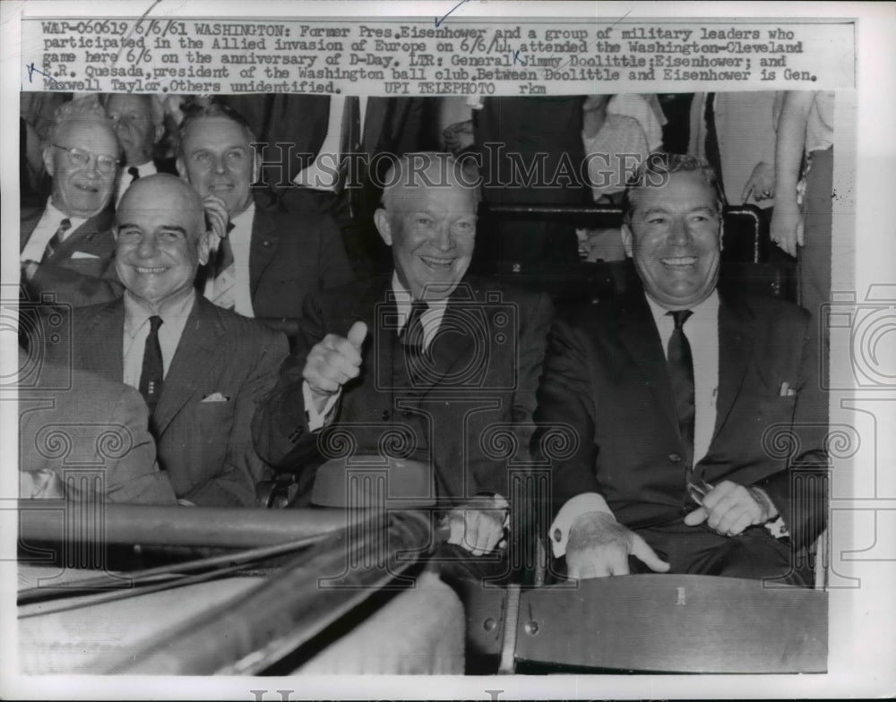 1961 Press Photo Dwight Eisenhower and Military Leaders Attend Ball Game