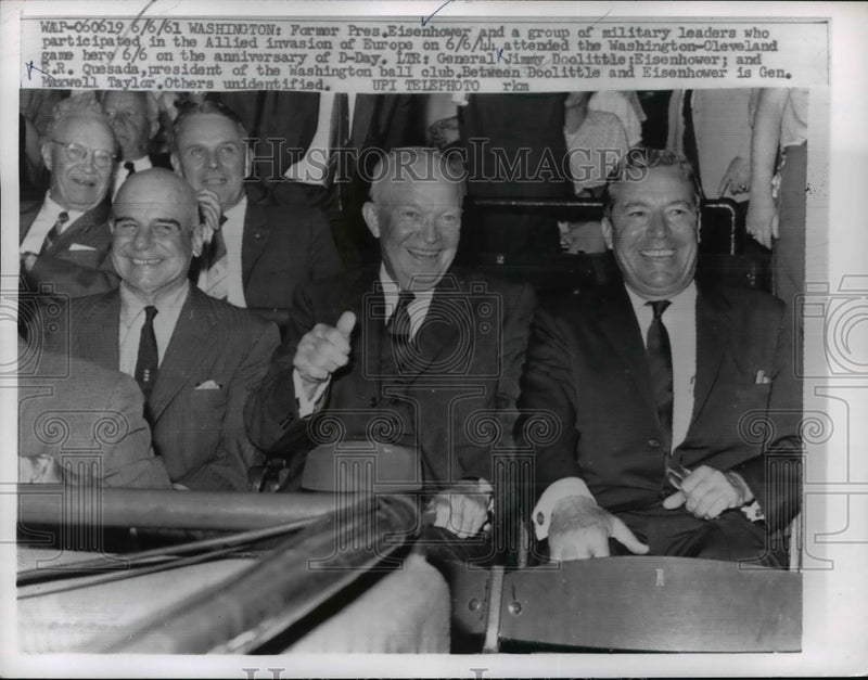 Load image into Gallery viewer, 1961 Press Photo Dwight Eisenhower and Military Leaders Attend Ball Game
