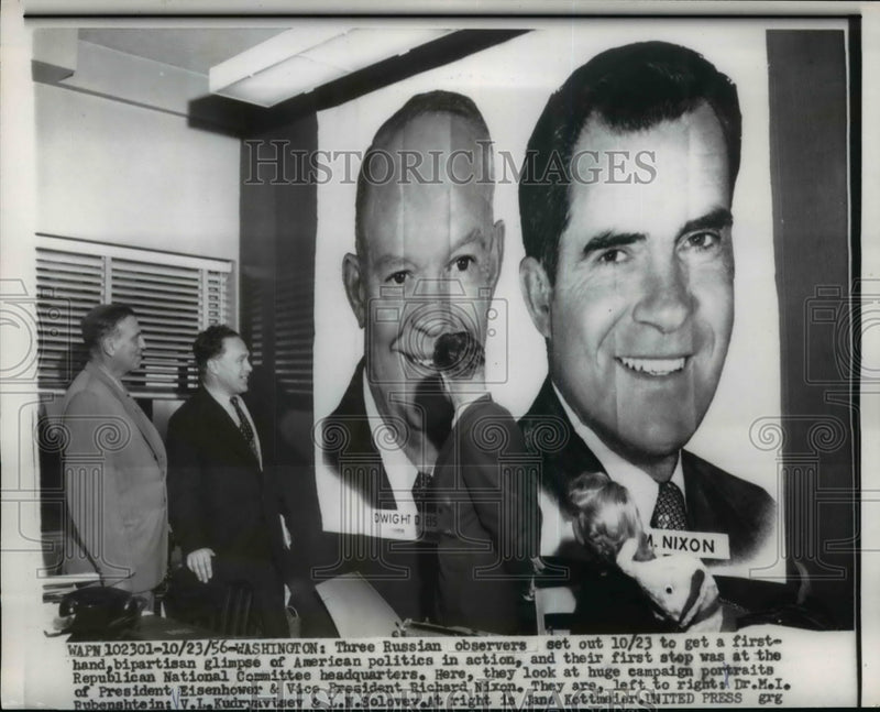 Load image into Gallery viewer, 1956 Press Photo Three Russian observers at the Republican Headquarters in Wash
