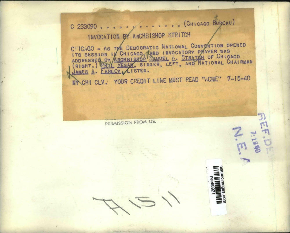 1940 Press Photo Archbishop Samuel Stritch opened the Democratic Natl.Convention