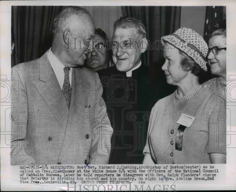 1954 Press Photo Pres.Eisenhower with Rev. Richard J. Cushing of Boston