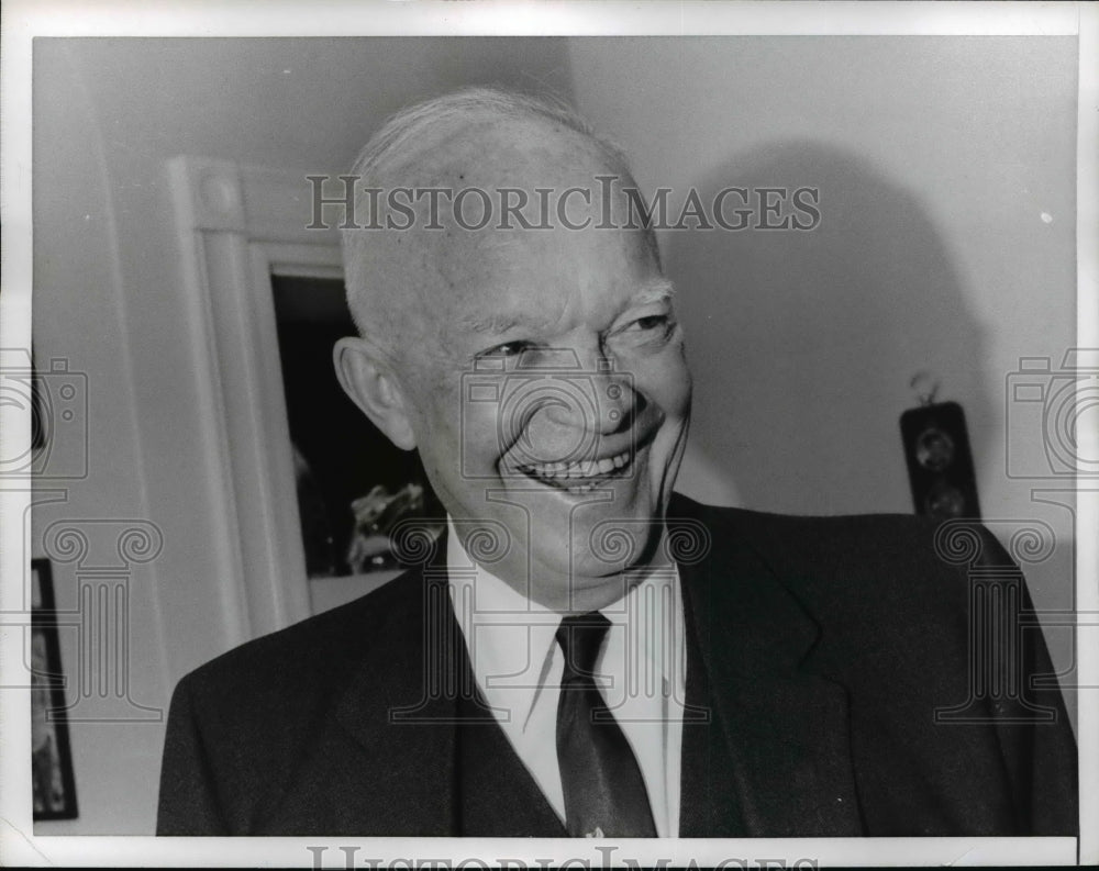 1965 Press Photo Dwight Eisenhower Smiles in Interview Prior to 75th Birthday
