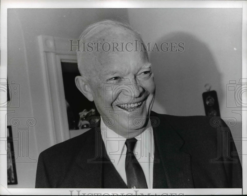 Load image into Gallery viewer, 1965 Press Photo Dwight Eisenhower Smiles in Interview Prior to 75th Birthday

