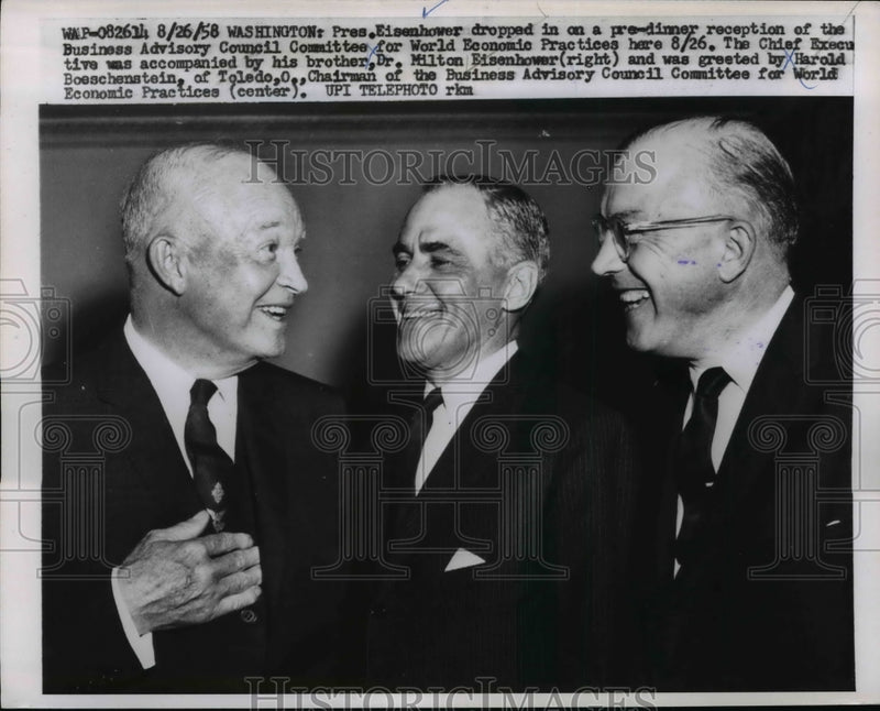Load image into Gallery viewer, 1958 Press Photo Pres.Eisenhower with brother Dr. Milton Eisenhower
