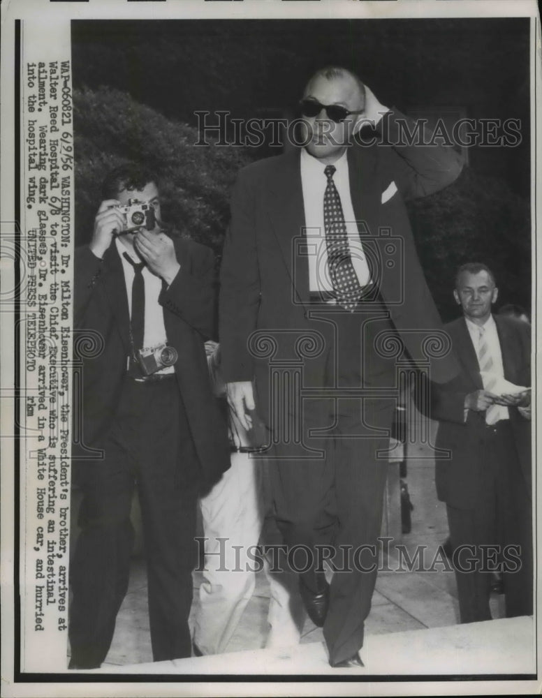 Load image into Gallery viewer, 1956 Press Photo Dr.Milton Eisenhower arrived at Reed Hosp. to visit his brother
