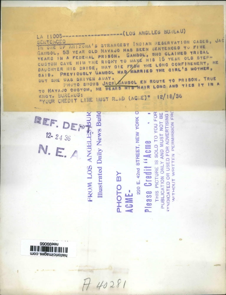 1936 Press Photo Jack Gambol sentenced to five years in Federal Prison