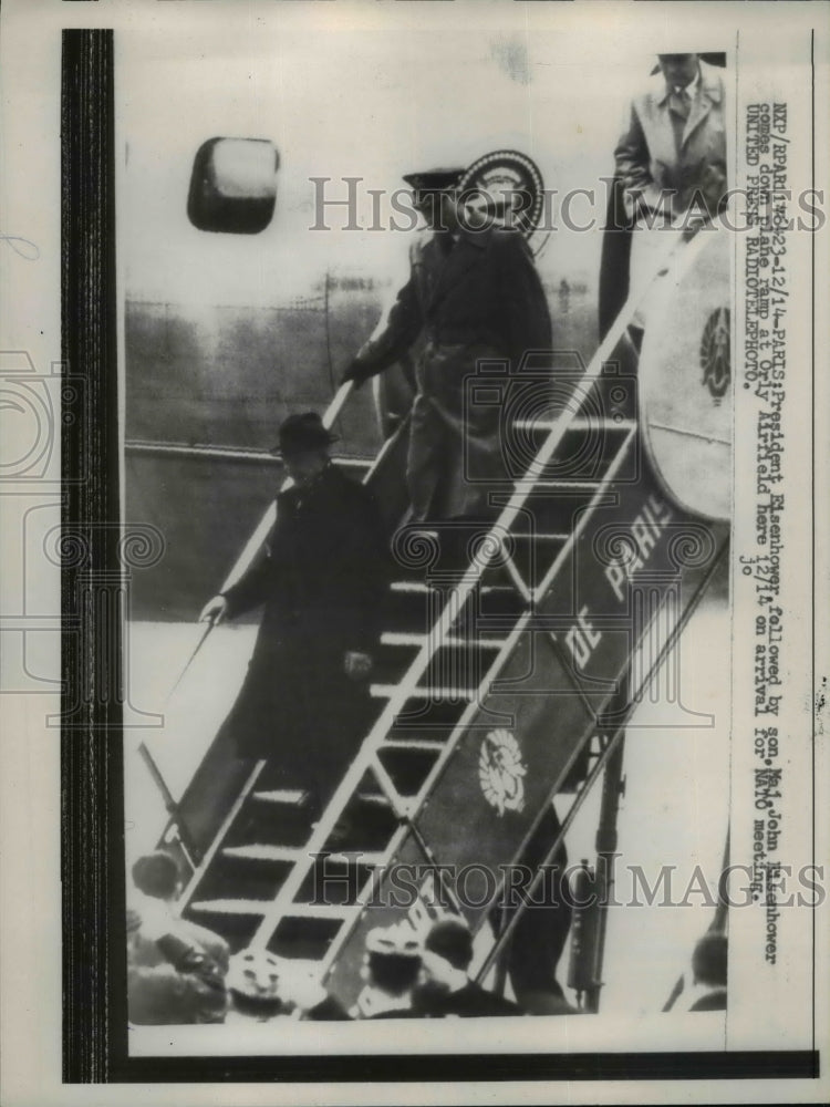 Load image into Gallery viewer, 1957 Press Photo Pres.Eisenhower followed by son Maj.John Eisenhower at Paris
