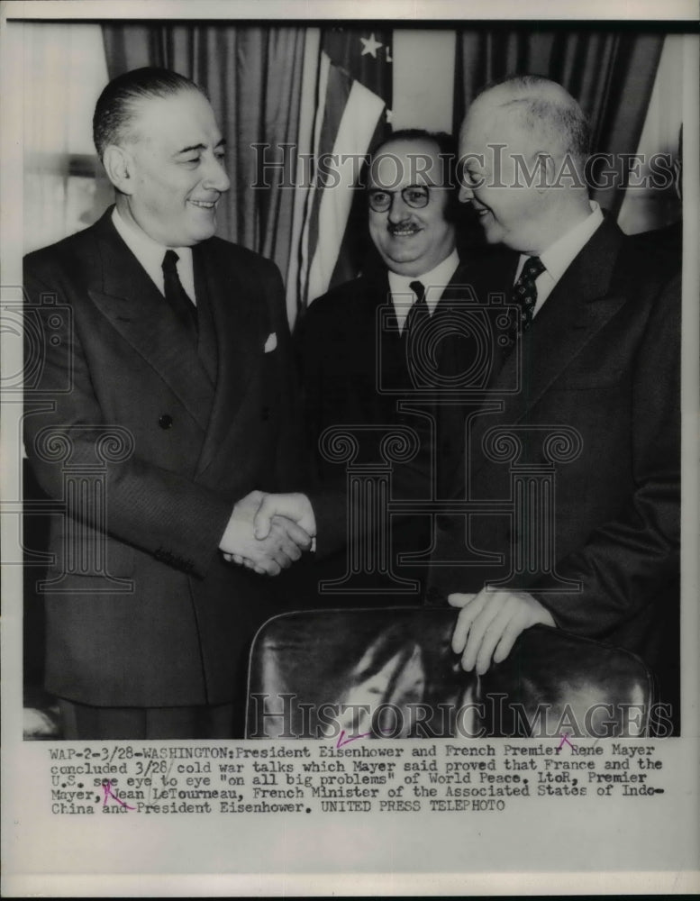 1953 Press Photo President Eisenhower, French Leader Rene Mayer, Jean LeTourneau
