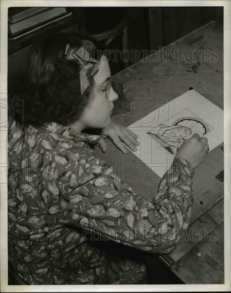 1941 Press Photo Shaw High School Student Working on Christmas Card Project