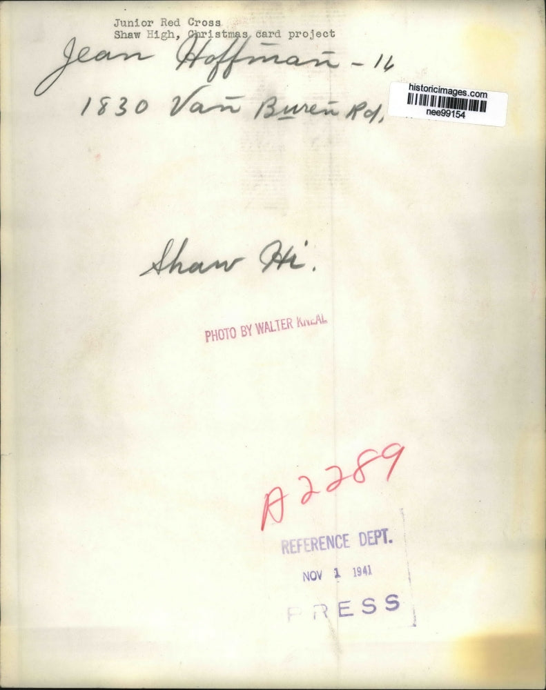 1941 Press Photo Shaw High School Student Working on Christmas Card Project