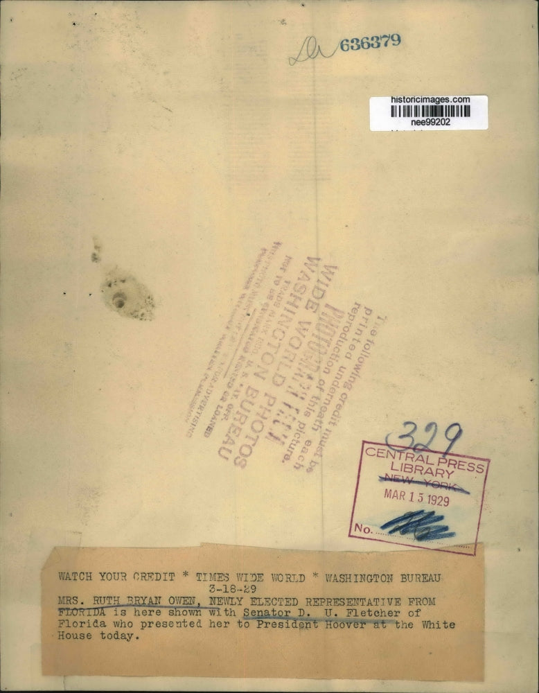 1929 Press Photo Ruth Bryan Owen, Senator D.U. Fletcher of Florida - nee99202