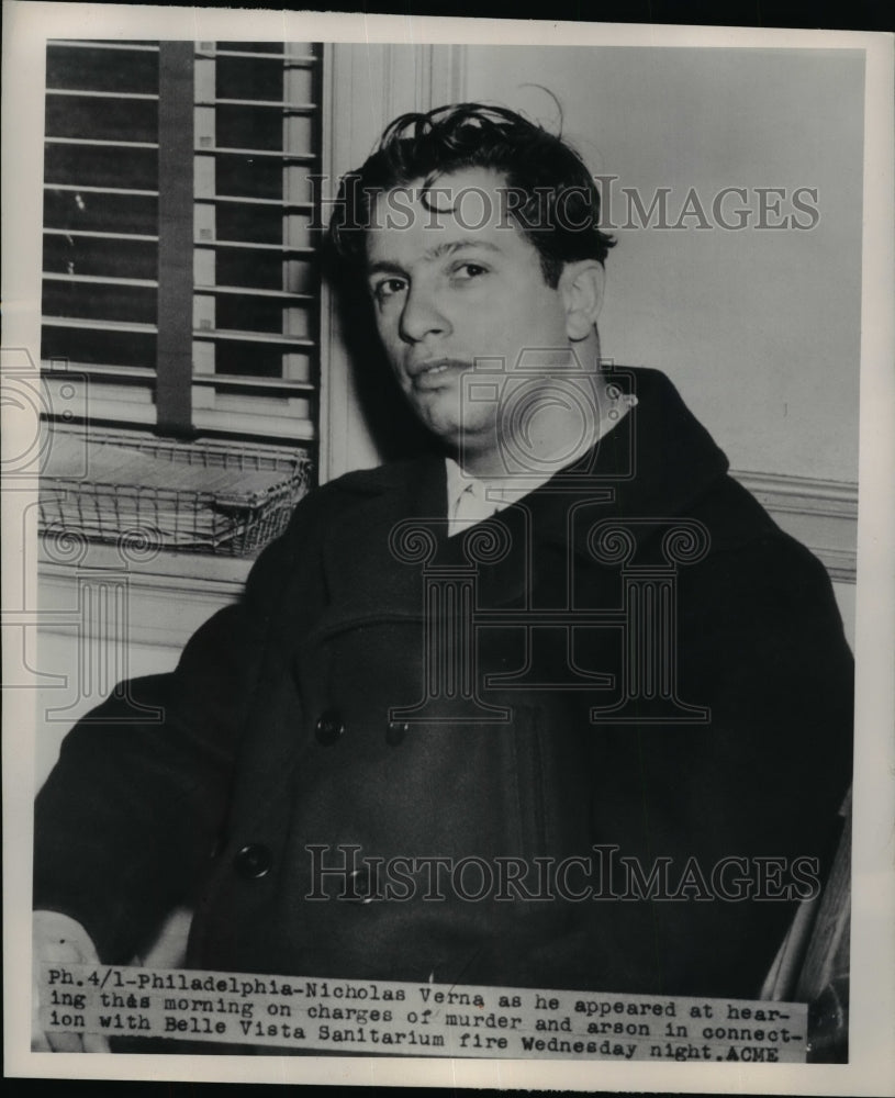 1950 Press Photo Philadelphia Murder & Arson Suspect Nicholas Verna - nee99291