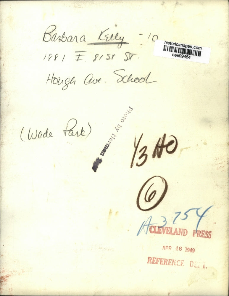 1949 Press Photo Barbara Kelly and Hough Ave School at Wade Park - nee99454