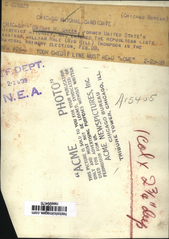 1939 Press Photo Dwight H.Green former U.S District Attorne,y Mayoral candidate