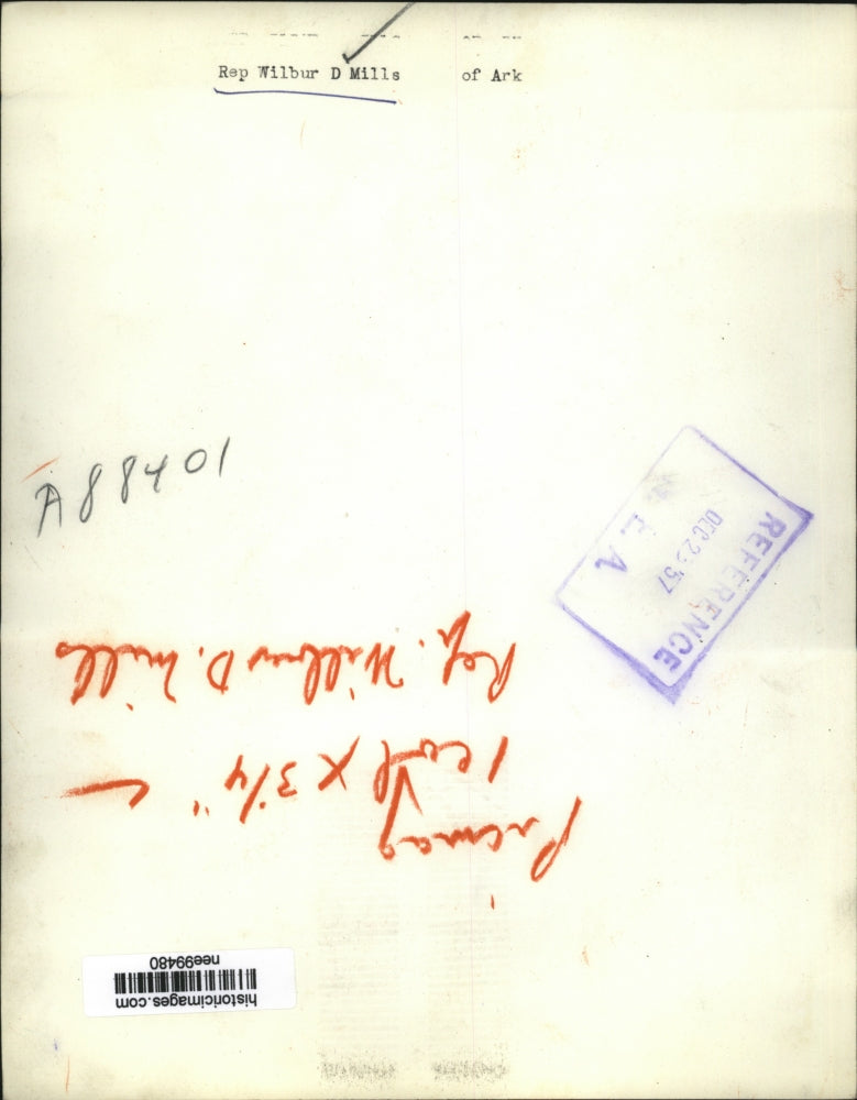 1957 Press Photo Rep. Wilbur D Mills of Arkansas - nee99480