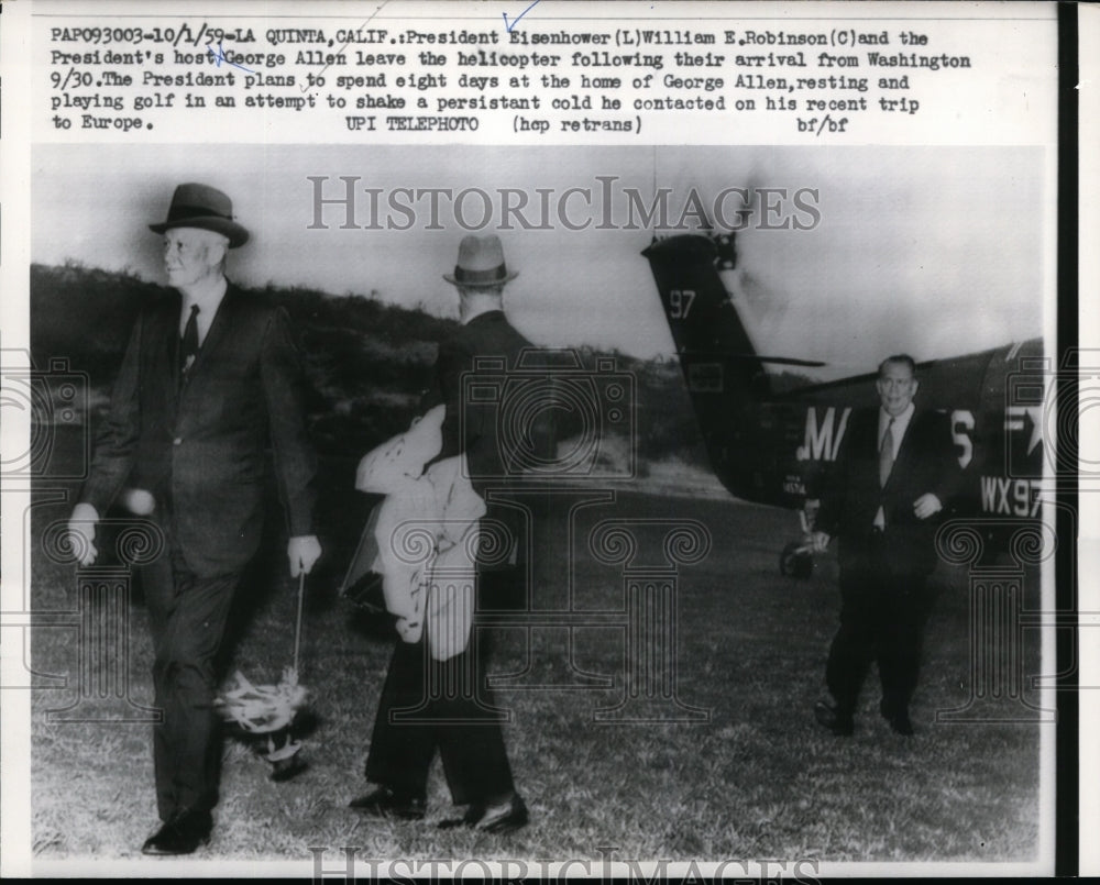 1959 Press Photo Pres.Dwight Eisenhower and William E.Robinson arrived in Wash