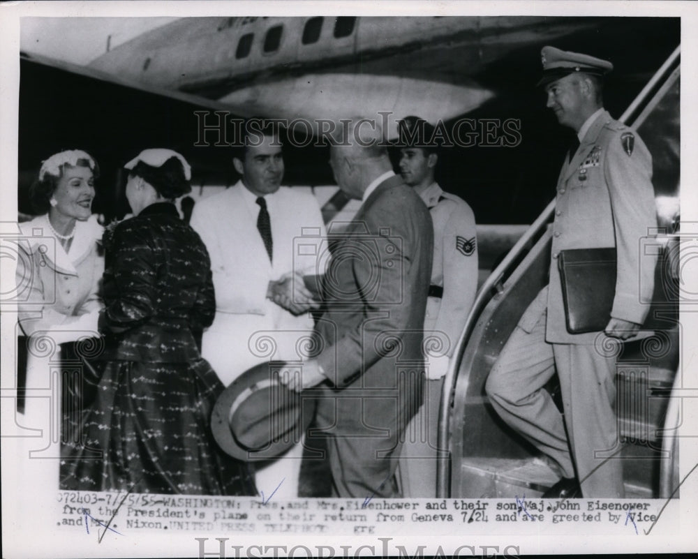 1955 Press Photo Pres.and Mrs.Eisenhower and son arrival from Geneva - nee99565