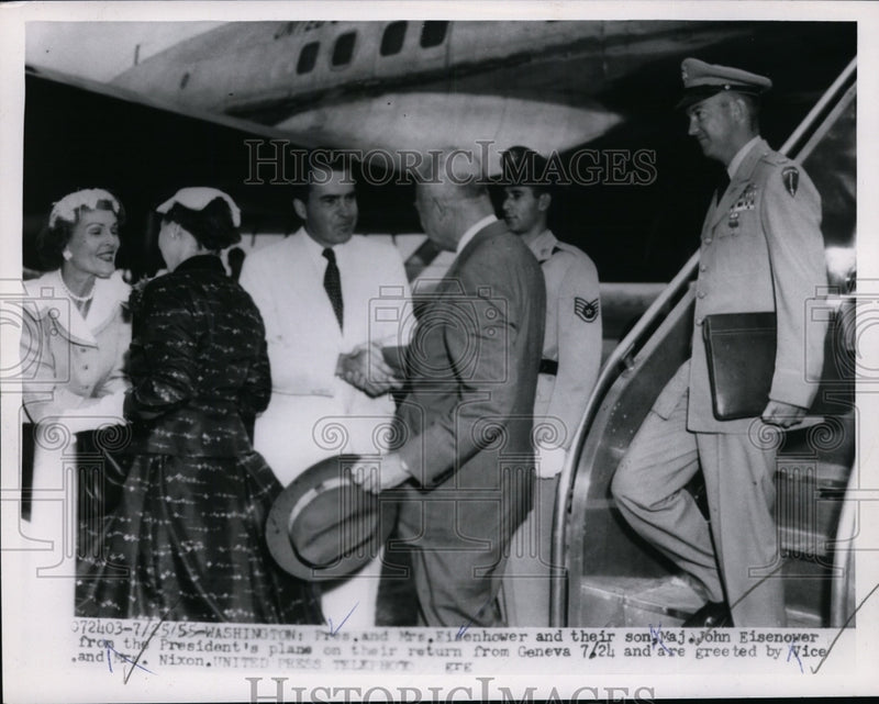 Load image into Gallery viewer, 1955 Press Photo Pres.and Mrs.Eisenhower and son arrival from Geneva - nee99565
