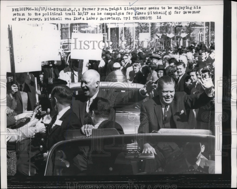 1961 Press Photo Pres. Dwight Eisenhower campaigns for James Mitchell for Gov