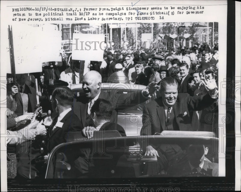Load image into Gallery viewer, 1961 Press Photo Pres. Dwight Eisenhower campaigns for James Mitchell for Gov
